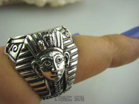 bpe3995 WSPANIAŁY  Amulet Wielki Sygnet  3D Pierścień Cały ze Srebra EGIPSKIE OKO HORUSA - ochrona przed złym spojrzeniem FARAON r.22 SREBRO 925 #