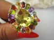 bpee4731 Wooow BOSKO PIĘKNY WIELOBARWNY Lux Pierścień Pierścionek naturalny Cytryn Lemon, Ametyst, Granaty, Oliwin, Blue Topaz r.19 SREBRO 925 # - 10
