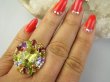bpee4731 Wooow BOSKO PIĘKNY WIELOBARWNY Lux Pierścień Pierścionek naturalny Cytryn Lemon, Ametyst, Granaty, Oliwin, Blue Topaz r.19 SREBRO 925 # - 4