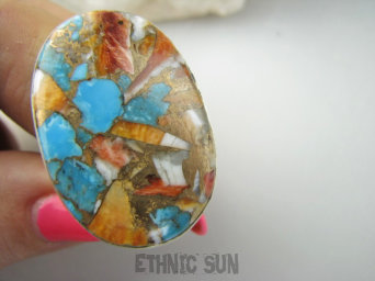 bpe9453 Duża 3,7cm/2,5cm Wielobarwna Ostryga 16G Pierścień OSTRYGOWY TURKUS MIEDZIANY Turkus OSTRYGA Muszla złota MIEDZ r.17 Srebro 925 #