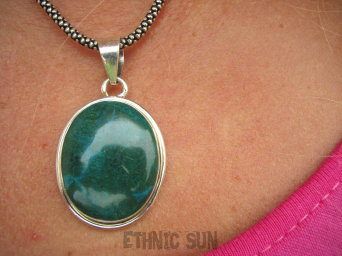 bwe2854 CUD NATURY !!!!  RZADKOŚĆ Klasyczny WISIOR naturalna CHRYZOKOLA I AZURYT Srebro 925 #