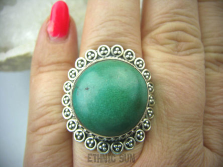 bpe5761 WYJĄTKOWO PIĘKNY Pierścień z Naturalnym Turkusem zielony TURKUS - opiekun ciała i duszy r.17 Srebro 925 #