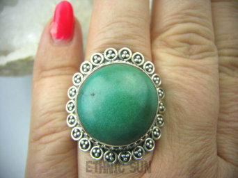 bpe5761 WYJĄTKOWO PIĘKNY Pierścień z Naturalnym Turkusem zielony TURKUS - opiekun ciała i duszy r.17 Srebro 925 #