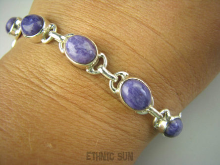 bb2773 UNIKAT RZADKOŚĆ Bransoleta DROGOCENNY Fioletowy CZAROIT 7 sztuk Syberia Srebro 925 #