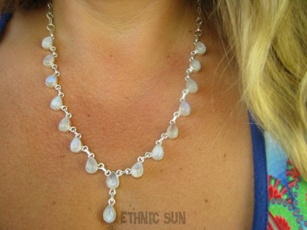 bn1448 Księżycowa Kaskada Duża 35 G regulowana 42-57cm Bardzo Wygodna Kolia Naszyjnik Kamień Księżycowy Srebro 925 #