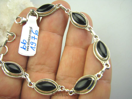 bb1976 Przepiękna Egzotyczna Bransoleta z onyksami 6 szt ONYKS - kamień zadaniowy zdobione Srebro 925