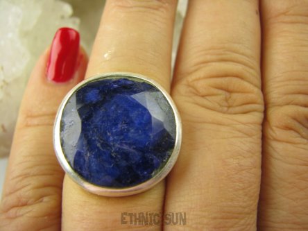bpee3458 KLASYCZNY Pierścień Duży SZAFIR INDYJSKI Szafiry - WIERNOŚĆ związkach , Stres, choroby oczu ciśnienie r.15 Srebro 925 #