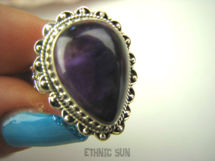 bpe8465 Egzotyczna biżuteria Pierścień Pierścionek naturalny fioletowy Ametyst - kamień mądrości r.17 Srebro 925 #