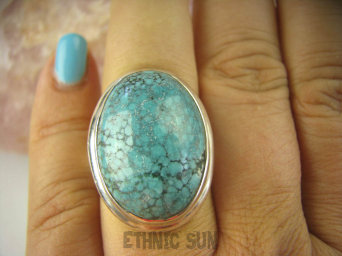 bpe6343 Klasyczny Niezwykły OKAZ Pierścień naturalny błękitno turkusowy TURKUS Turkusy r.15 Srebro 925 #