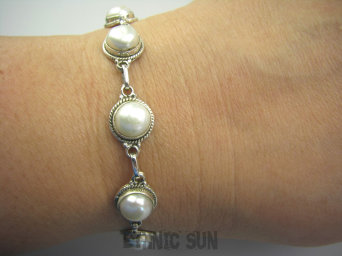 bb1856 Kobieca Lśniąca Bransoleta z prawdziwymi hodowlanymi Perłami Perła Perły Hodowlane Srebro 925