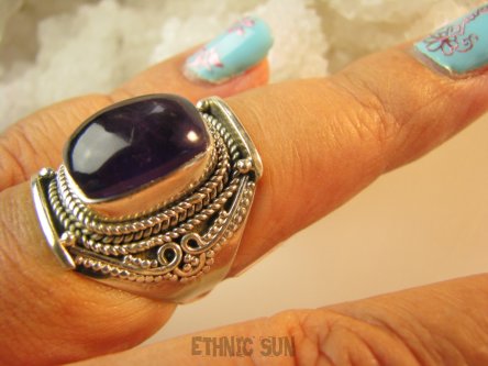 bpe9059 Biżuteria Egzotyczna Pierścień Pierścionek naturalny fioletowy Ametyst - kamień mądrości r.15 Srebro 925 #