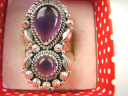 bpe9115 PIĘKNY OKAZ !!! Długi 3.5 cm Pierścień Pierścionek Fioletowy Ametyst - kamień mądrości r.19 Srebro 925 #