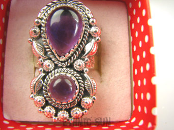 bpe9115 PIĘKNY OKAZ !!! Długi 3.5 cm Pierścień Pierścionek Fioletowy Ametyst - kamień mądrości r.19 Srebro 925 #