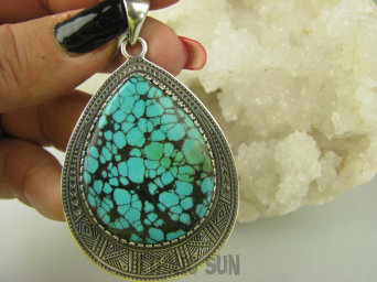 bwe3025 Morska kropla Duża 6.9 cm !!! 18 g UNIKAT Piękny Egzotyczny Wisior naturalny TURKUS Turkusy M Srebro 925 #