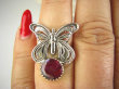 bpee4176 CUDO Filigran ! Ażurowy MOTYL - Symbol Miłości Szczęścia i Radości Pierścień, Pierścionek  Rubin Indyjski r.14 Srebro 925 - 2