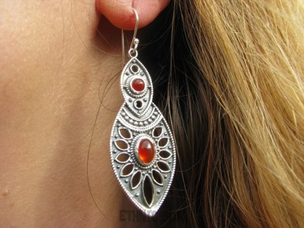 bke776 Orientalne Kusicielki - Ażurowe Długie XXL 6,2 cm Kolczyki czerwony Onyks oksydowane Srebro 925