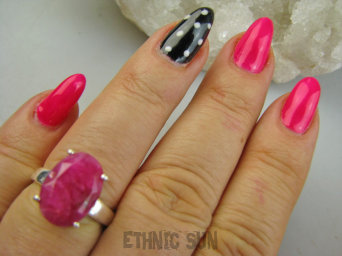 bpee4322 PIĘKNY Elegancki Pierścień Pierścionek OKAZ Rubin Indyjski Rubiny r.16 Srebro 925