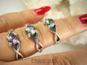 bpee4185 Delikatny śliczny Pierścień Pierścionek OBRĄCZKA szlifowany wielobarwny MYSTIC TOPAZ r.21 Srebro 925