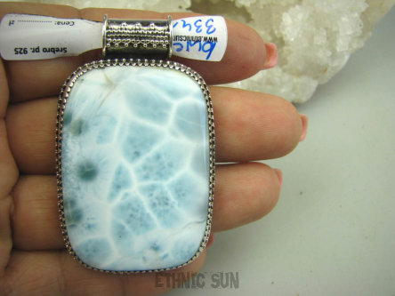 bwe3341 KOLEKCJONERSKI OKAZ 5.6 cm 35 gramów !! Piękny Wisior naturalny rzadki LARIMAR kamień ANIELSKI czakra gardła SREBRO 925 #