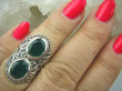 bpee3186 Magiczny Orientalny Pierścień zielony Onyks - regeneruje SERCE, EGZEMY, PAMIĘĆ r.12/ r.13 Mały Rozmiar Srebro 925 # - 3