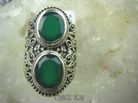 bpee3186 Magiczny Orientalny Pierścień zielony Onyks - regeneruje SERCE, EGZEMY, PAMIĘĆ r.12/ r.13 Mały Rozmiar Srebro 925 #