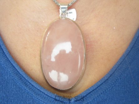 bwe3876 WIELKI 7.5 cm / 3.8 cm PASTELOWY GRUBAS 45 gramów !!!  Duży Przepiękny Wisior Zawieszka Kwarc Różowy - kamień mocnego serca Srebro 925 #
