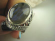 bpe6361 Egzotyczny Pierścień Granatowy Szary Z GRANATOWYMI PASMAMI LABRADORYT Spektrolit - kamień Zorzy Polarnej r.21/ r.22 ażurowa obrączka SREBRO 925 # - 9