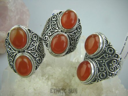 bpe5091 Orientalny Pierścień z onyksami czerwony ONYKS regeneruje SERCE, EGZEMY, PAMIĘĆ r.15 Srebro 925 #