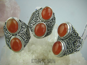 bpe5091 Orientalny Pierścień z onyksami czerwony ONYKS regeneruje SERCE, EGZEMY, PAMIĘĆ r.15 Srebro 925 #