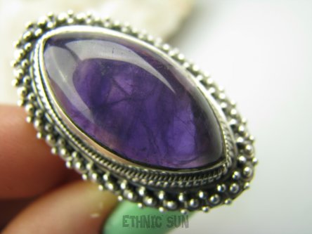 bpe4070 DŁUGI 3.6 cm DUŻY Egzotyczny Pierścień AMETYST Kamień Mądrości r.19 Srebro 925 (migrena bezsenność ) #