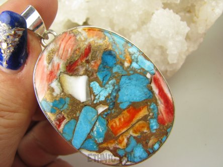 bwe3498 Wielobarwna Ostryga Klasyczny DUŻY OKAZ 23G WISIOR OSTRYGOWY TURKUS MIEDZIANY Turkus OSTRYGA Muszla złota MIEDZ Srebro 925 #