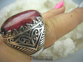 bpe6005 KRÓLEWSKA KORONA !!!  Wielki OKAZ 26 G! Różowy Pierścień RODONIT - Niepokój, stres, bóle głowy, skurcze r.22 Srebro 925 #