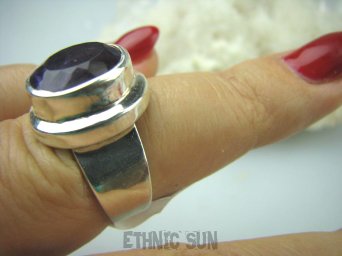 bpee2913 BAŚNIOWY OKAZ !!! Pierścień szlifowany AMETYST najwyższa jakość kamienia r.14 grube lśniące Srebro 925 #