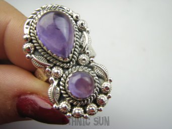 bpe9549 PIĘKNY OKAZ !!! Długi 3.5 cm Pierścień Pierścionek Fioletowy Ametyst - kamień mądrości r.19 Srebro 925 #