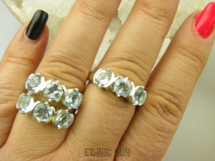 bpee3972 Piękny Lśniący Pierścień Pierścionek Obrączka RZADKI KAMIEŃ Błękitny Blue Topaz - kamienie młodości r.16 SREBRO 925 #