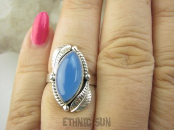 bpe9403 Delikatna Piekność Pierścień Pierścionek niebieski CHALCEDON czakra gardła (TARCZYCA) r.14 Srebro 925