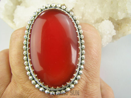 bpe9729 OLBRZYM 36 gramów !! Front 5.7 cm / 3.9 cm ! Egzotyczny Duży Regulowany Pierścień Pierścionek CZERWONY ONYKS regeneruje SERCE, EGZEMY, PAMIĘĆ r.21, r.22, r.23, r.24 Srebro 925 #