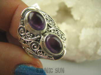 bpe6479 Egzotyczny Pierścień Fioletowy AMETYST - kamień mądrości (ochrona, spokój umysłu, rozwój duchowy) r.18 Srebro 925 #