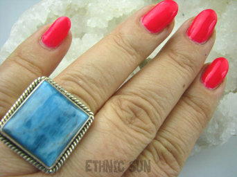 bpe5729  PRZESLICZNA Turkusowo Błękitna Piękność !!! NIEZWYKŁY Egzotyczny Pierścień naturalny niebieski AZURYT r.22 Srebro 925 #