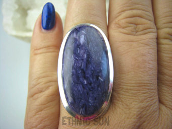 bpe5874 Klasyczny Pierścień DROGOCENNY RZADKI FIOLETOWY CZAROIT - kamień jasnowidzów r.18 Srebro 925 #