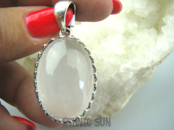 bwe2713 Piękny 17 g Wisior Różowy Kwarc - kamień mocnego serca Maroko, Marokańskie Wzornictwo Srebro 925 #