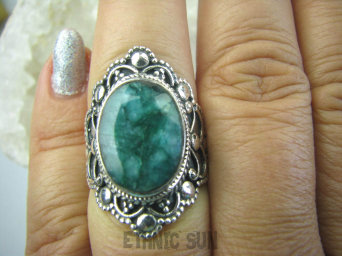 bpee3235 SZMARAGDOWY KLEJNOT - Piękny Egzotyczny OKAZ Pierścień zielony Szmaragd Indyjski Szmaragdy r.16 Srebro 925 #