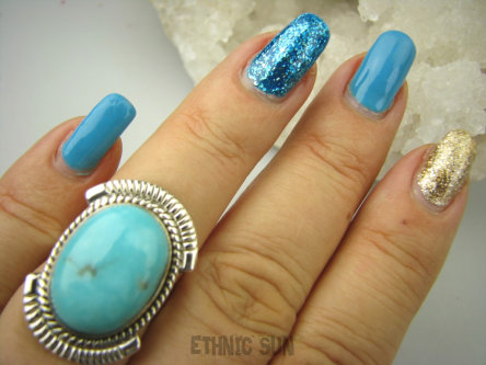 bpe8541 Niezwykły OKAZ Pierścień Pierścionek naturalny Błękitny TURKUS ARIZONA Turkusy r.16 egzotyczne Srebro 925 #