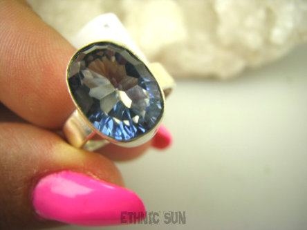 bpee3861 UNIKAT CACKO Delikatny Pierścień z nocnym Mystic Topazem (NIGHT) w lśniącej oprawie Mystic Topaz NIGHT r.17 SREBRO 925 #