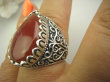 bpe4771 Duży 17g PIERŚCIEŃ CZERWONY ONYKS - SERCE, EGZEMY,PAMIĘĆ r.19/ r.20 pięknie zdobione Srebro 925 # - 2