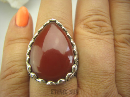 bpe4771 Duży 17g PIERŚCIEŃ CZERWONY ONYKS - SERCE, EGZEMY,PAMIĘĆ r.19/ r.20 pięknie zdobione Srebro 925 #