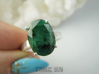 bpee4379 PIĘKNY LUX Pierścień Pierścionek OKAZ Szmaragd Indyjski Szmaragdy r.20 Srebro 925