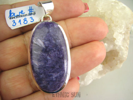 bwe3183 Długi 5,2 CM Drogocenny NIEZWYKŁY OKAZ !!!! WISIOR RZADKI Fioletowy CZAROIT z Syberii SYBERIA Srebro 925 #