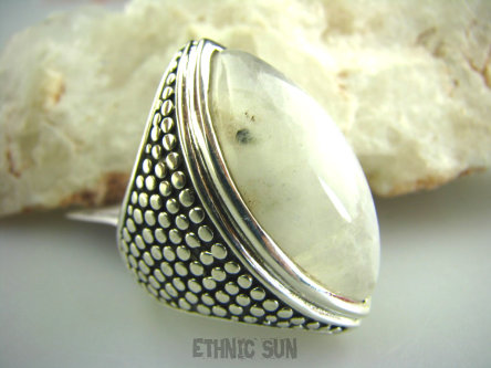 bpe2805 NIEZWYKŁY OKAZ !!! DUŻY Masywny 21 gramów !! Pierścień KAMIEŃ KSIĘŻYCOWY r.17 Srebro 925 #