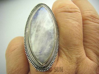 bpe3665 Orientalny naprawdę  DUŻY Długi 4,4 cm  aż 18 gramów KONKRET Pierścień Kamień Księżycowy r.18 Srebro 925 #